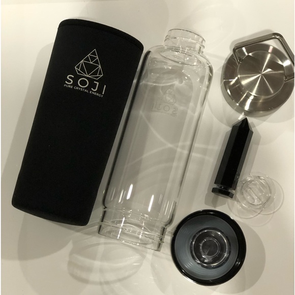 Soji Black Obsidian Crystal-Infused Water Bottle With Sleeve - Picture 14 of 15